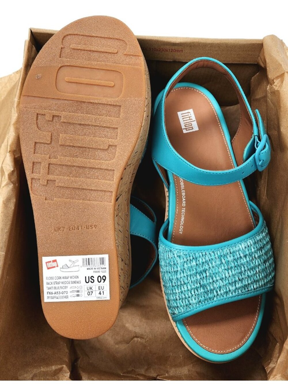 FitFlop Eloise Cork-Wrap Woven Women's Platform Wedge Sandals Blue Leather US 9 - Picture 3 of 4